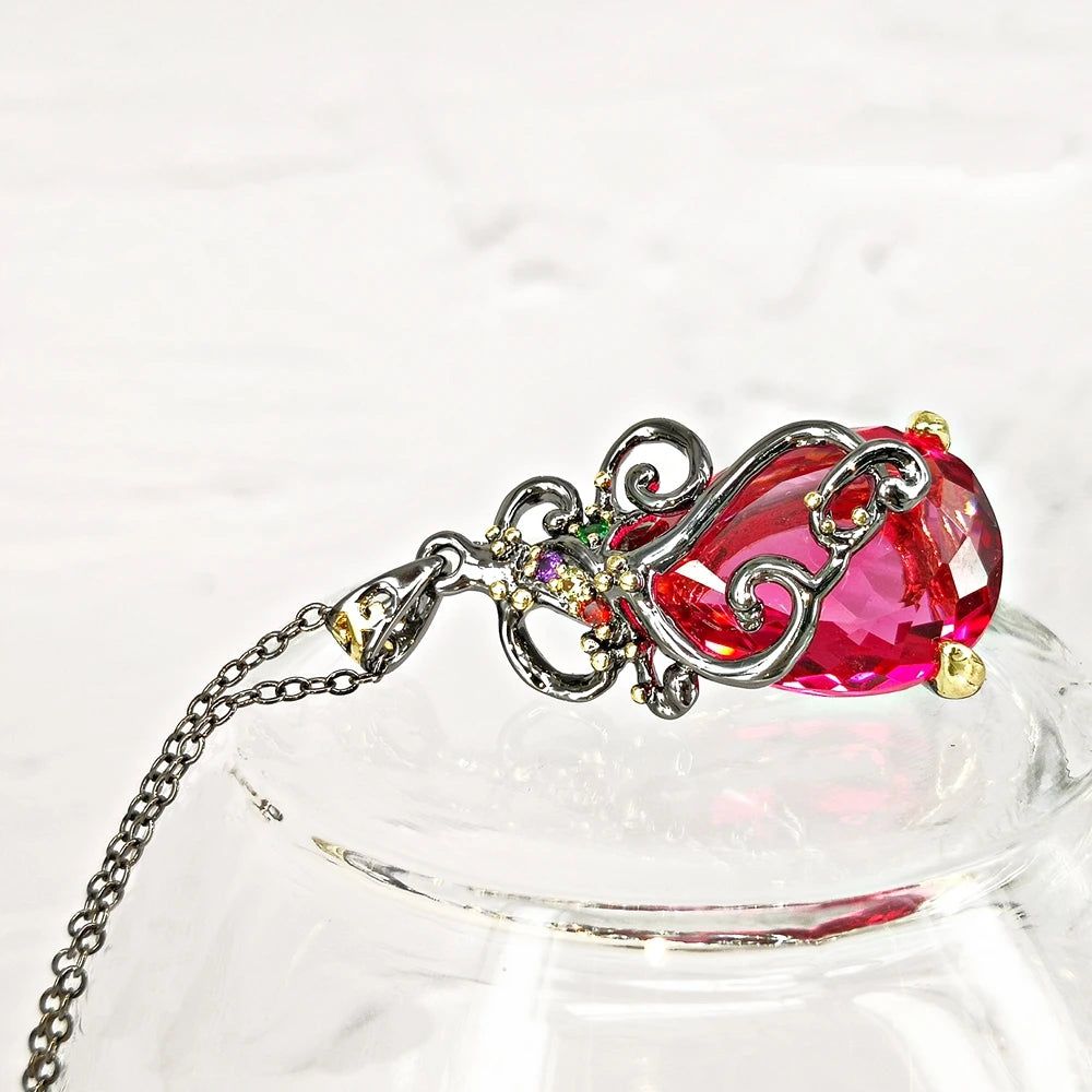 Elegant Fuchsia Water Drop Pendant Necklace in Baroque Style