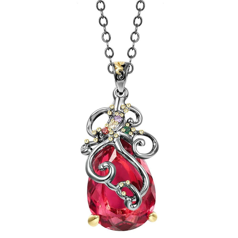 Elegant Fuchsia Water Drop Pendant Necklace in Baroque Style