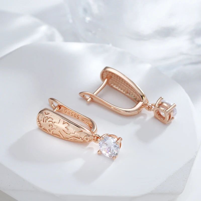 Elegant Geometric Drop Earrings in 585 Rose Gold with Natural Zircon Accents