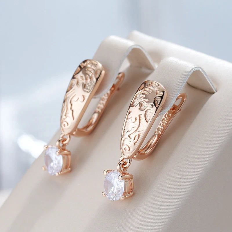 Elegant Geometric Drop Earrings in 585 Rose Gold with Natural Zircon Accents