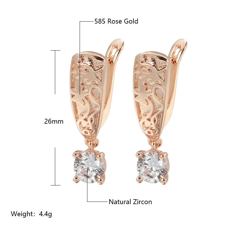 Elegant Geometric Drop Earrings in 585 Rose Gold with Natural Zircon Accents