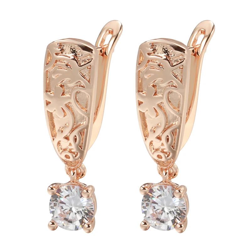 Elegant Geometric Drop Earrings in 585 Rose Gold with Natural Zircon Accents