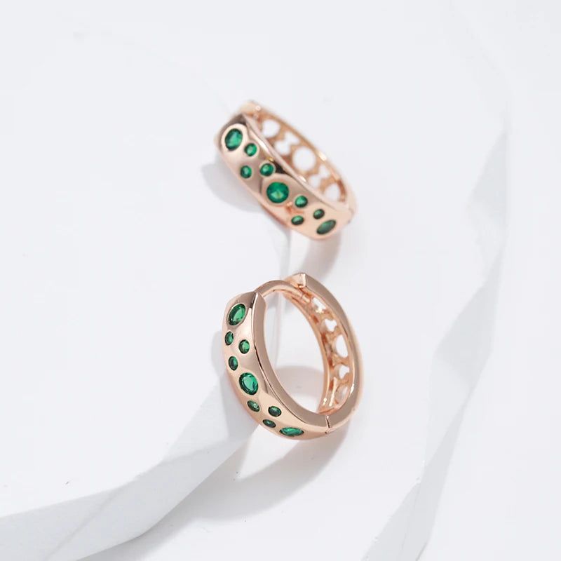 Elegant Geometric Green Zircon Rose Gold Drop Earrings - Unique Fashion Accessories