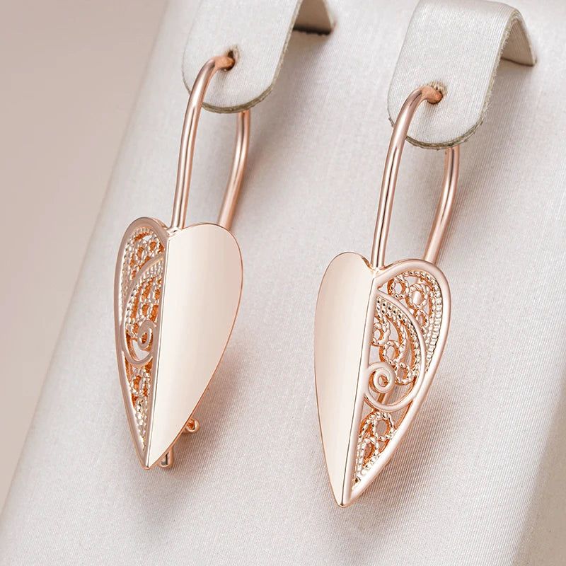 Elegant Geometric Hollow Floral Rose Gold Long Drop Earrings for Fashion-Forward Women