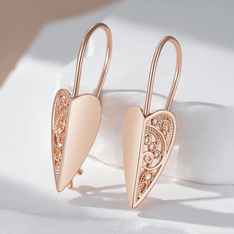 Elegant Geometric Hollow Floral Rose Gold Long Drop Earrings for Fashion-Forward Women