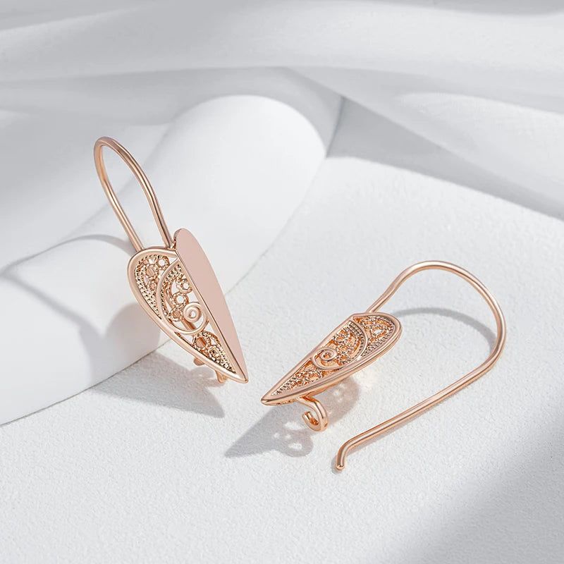 Elegant Geometric Hollow Floral Rose Gold Long Drop Earrings for Fashion-Forward Women