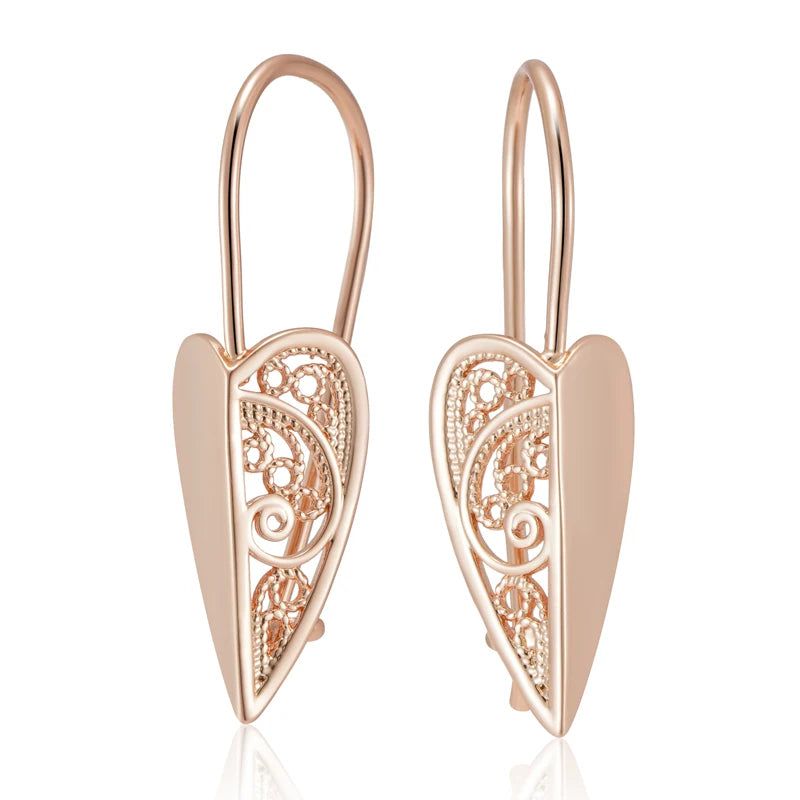 Elegant Geometric Hollow Floral Rose Gold Long Drop Earrings for Fashion-Forward Women