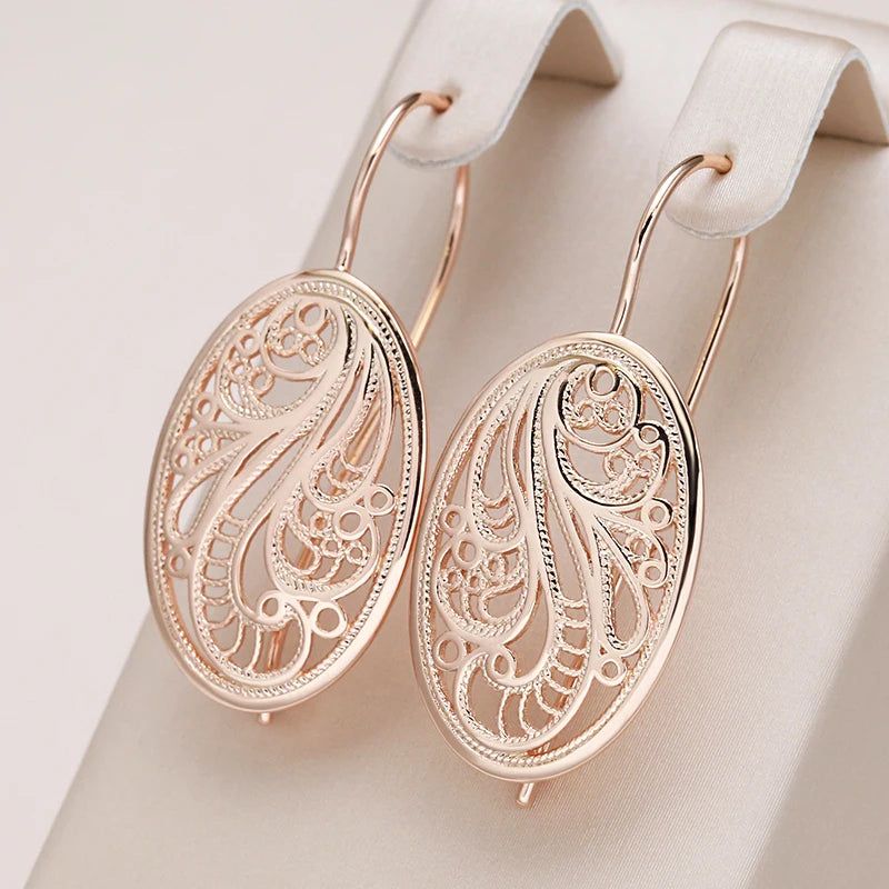 Elegant Geometric Hollow Flower Long Drop Earrings in 585 Rose Gold Fashion Jewelry