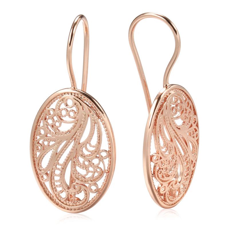 Elegant Geometric Hollow Flower Long Drop Earrings in 585 Rose Gold Fashion Jewelry