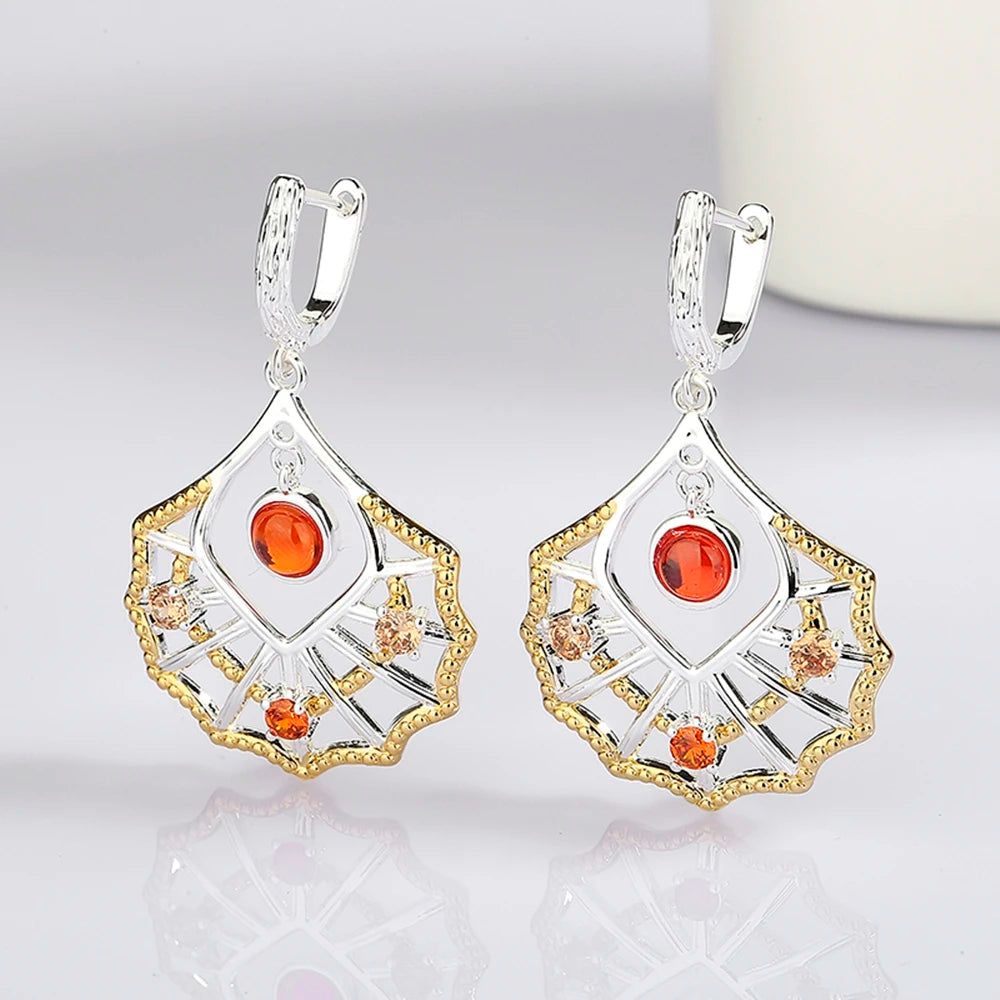 Elegant Gold and Silver Plated Dangle Earrings with Zircon Charm