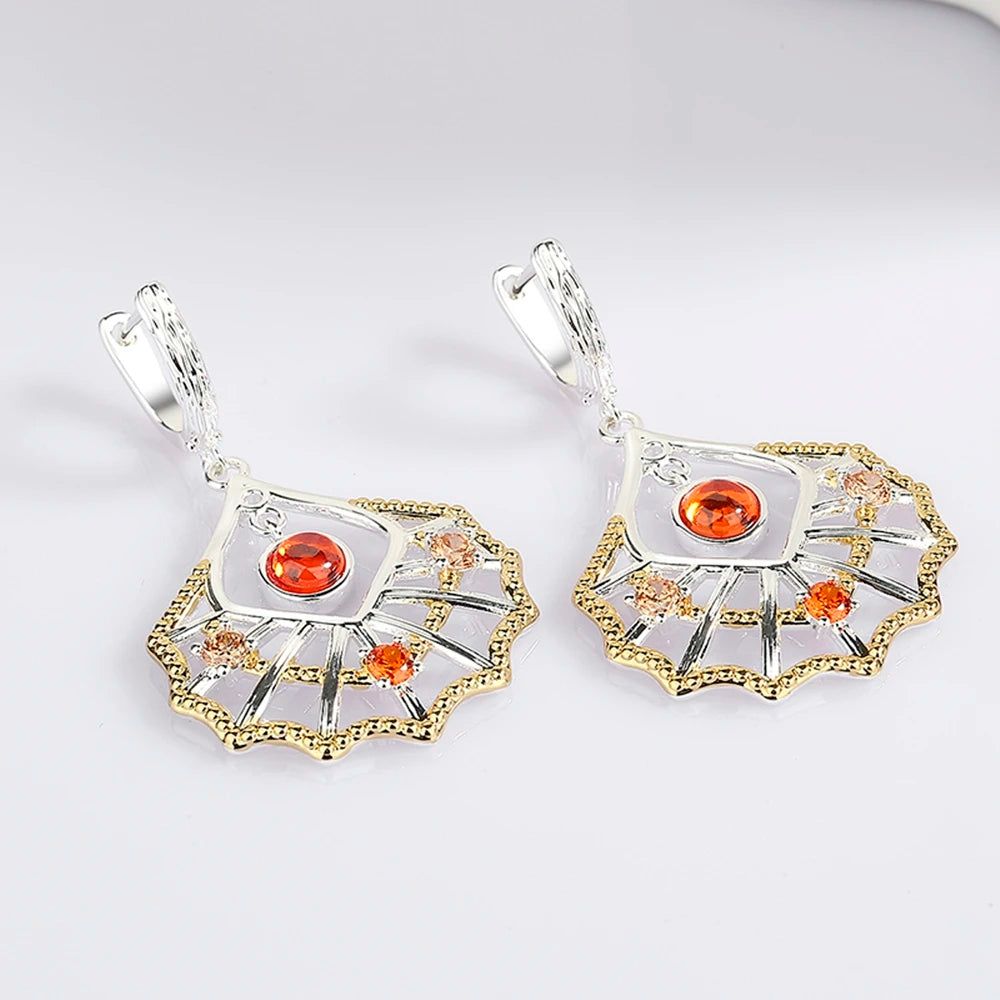 Elegant Gold and Silver Plated Dangle Earrings with Zircon Charm