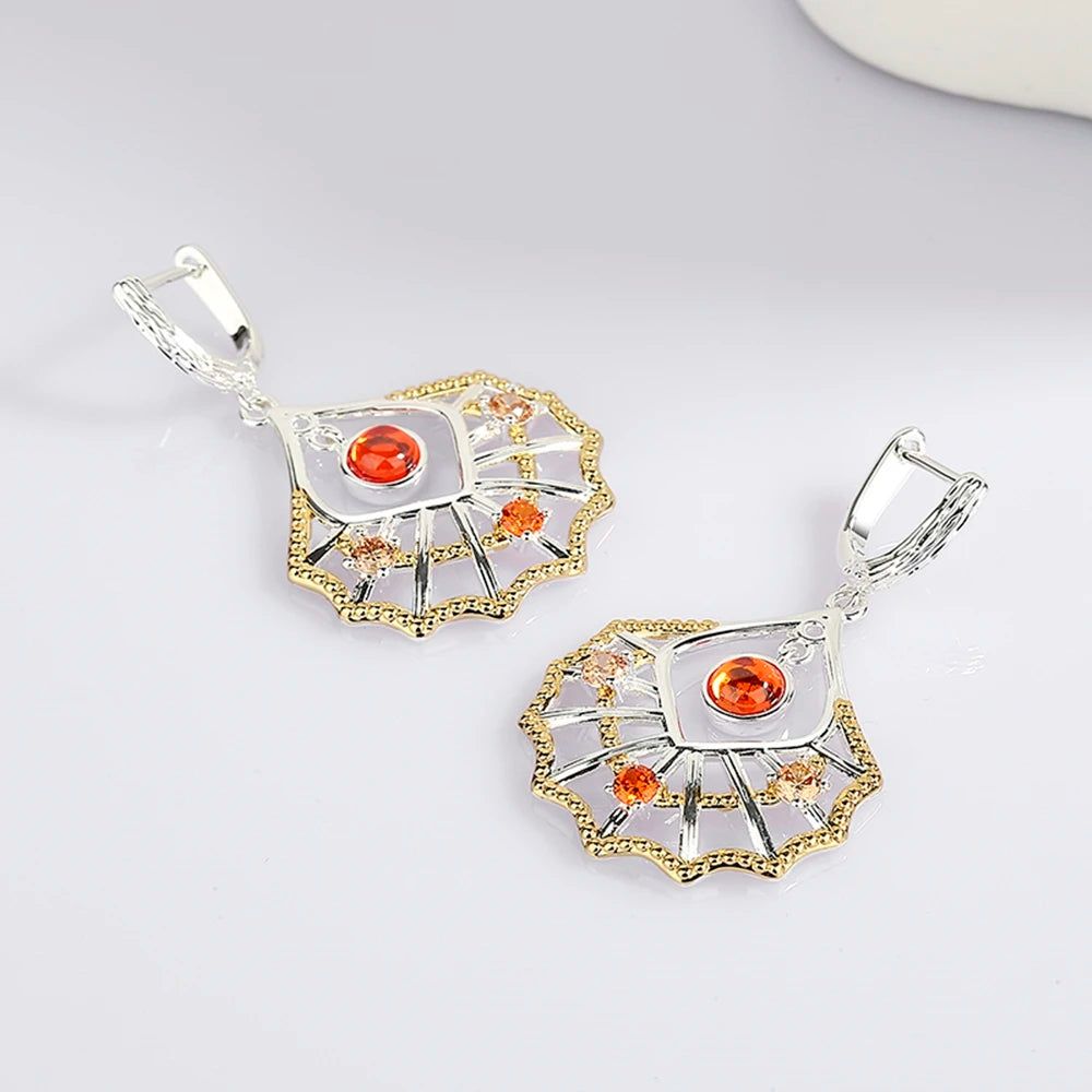 Elegant Gold and Silver Plated Dangle Earrings with Zircon Charm