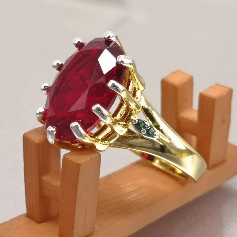 Elegant Red Zircon Crown Solitaire Ring for Women - Dazzling Neo-Gothic Jewelry