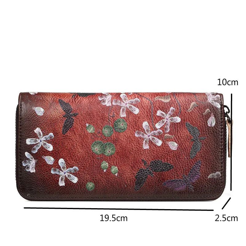 Elegant Retro Genuine Leather Long Wallet for Women - Luxury Cowhide Purse with Card Holder and Phone Compartment