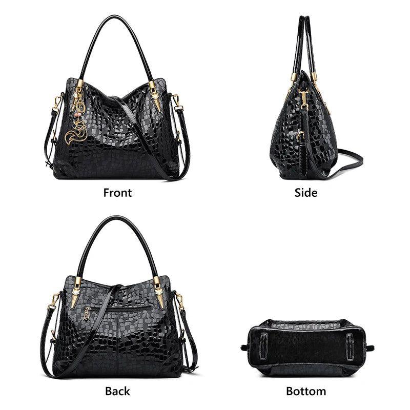 Elegant Sequin Cowhide Tote Bag for Women - Large Capacity Genuine Leather Handbag with Versatile Shoulder Straps