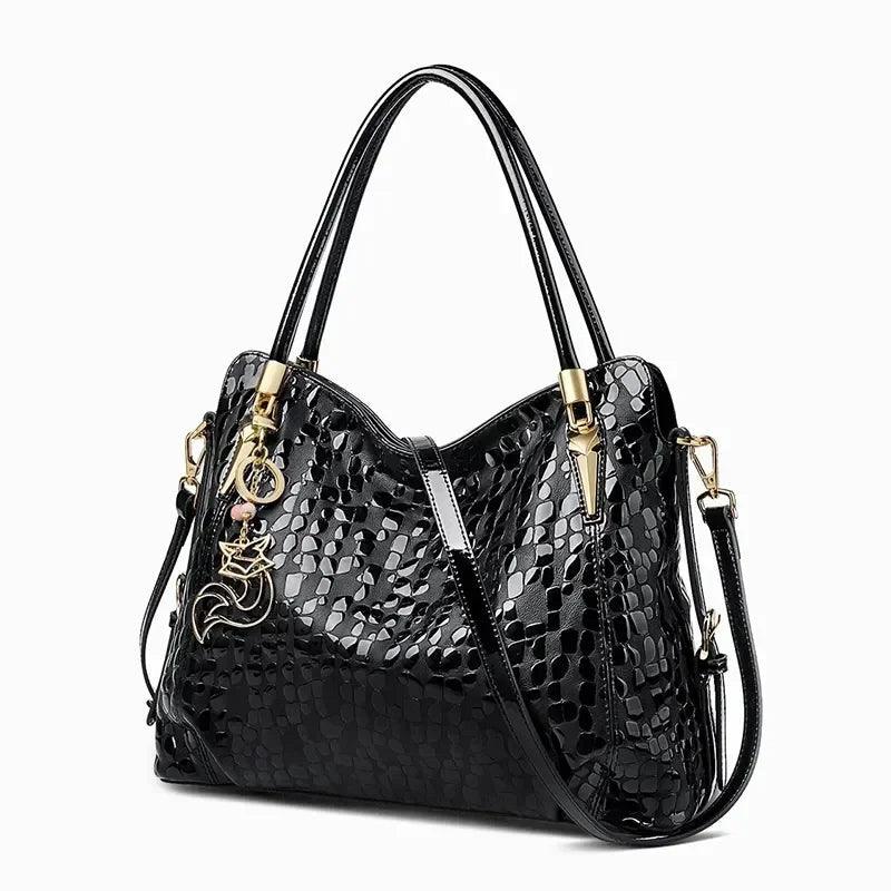 Elegant Sequin Cowhide Tote Bag for Women - Large Capacity Genuine Leather Handbag with Versatile Shoulder Straps