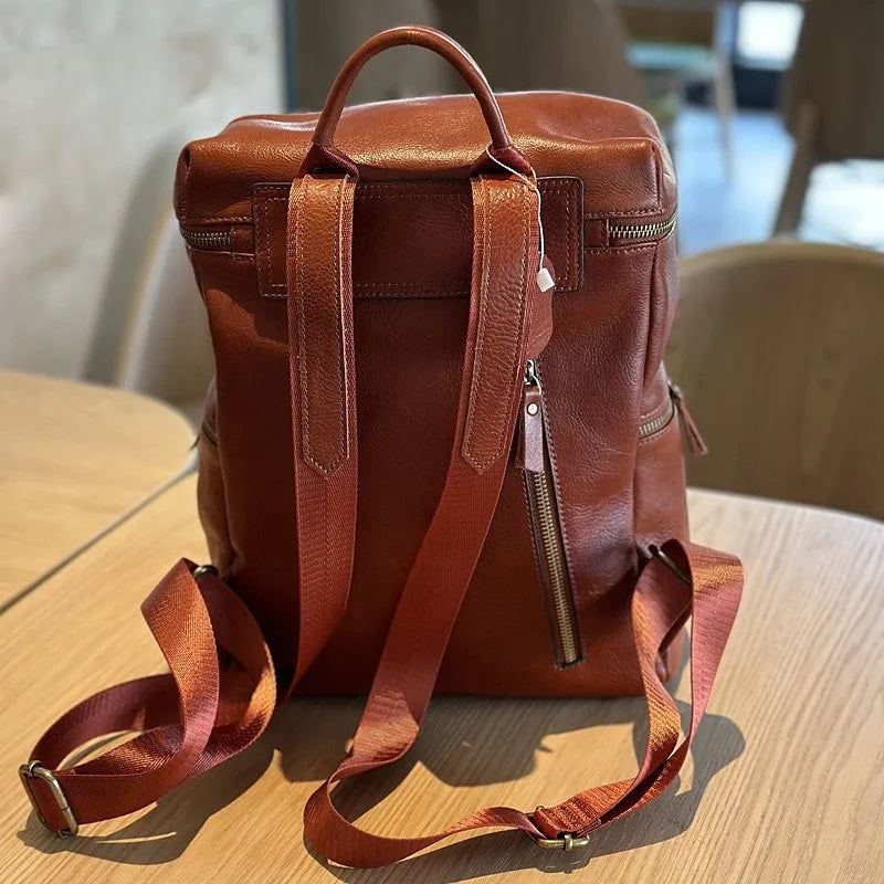 Elegant Soft Cowhide Leather Large Capacity Backpack for Women - Versatile Travel and Leisure Bag