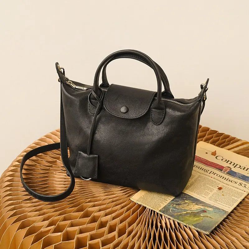 Elegant Soft Cowhide Leather Shoulder Bag for Women - Versatile Solid Color Handbag