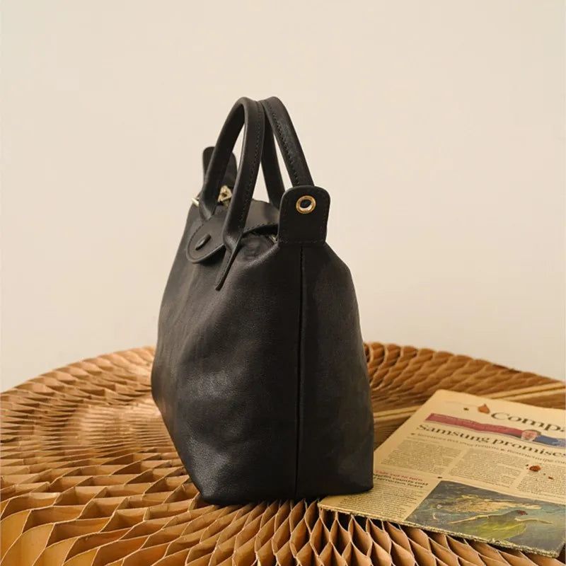 Elegant Soft Cowhide Leather Shoulder Bag for Women - Versatile Solid Color Handbag