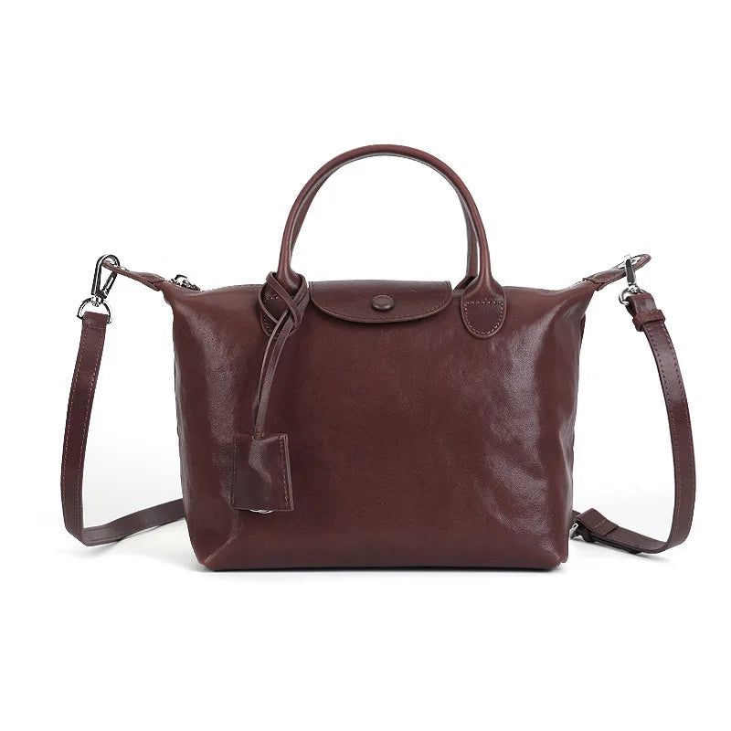 Elegant Soft Cowhide Leather Shoulder Bag for Women - Versatile Solid Color Handbag