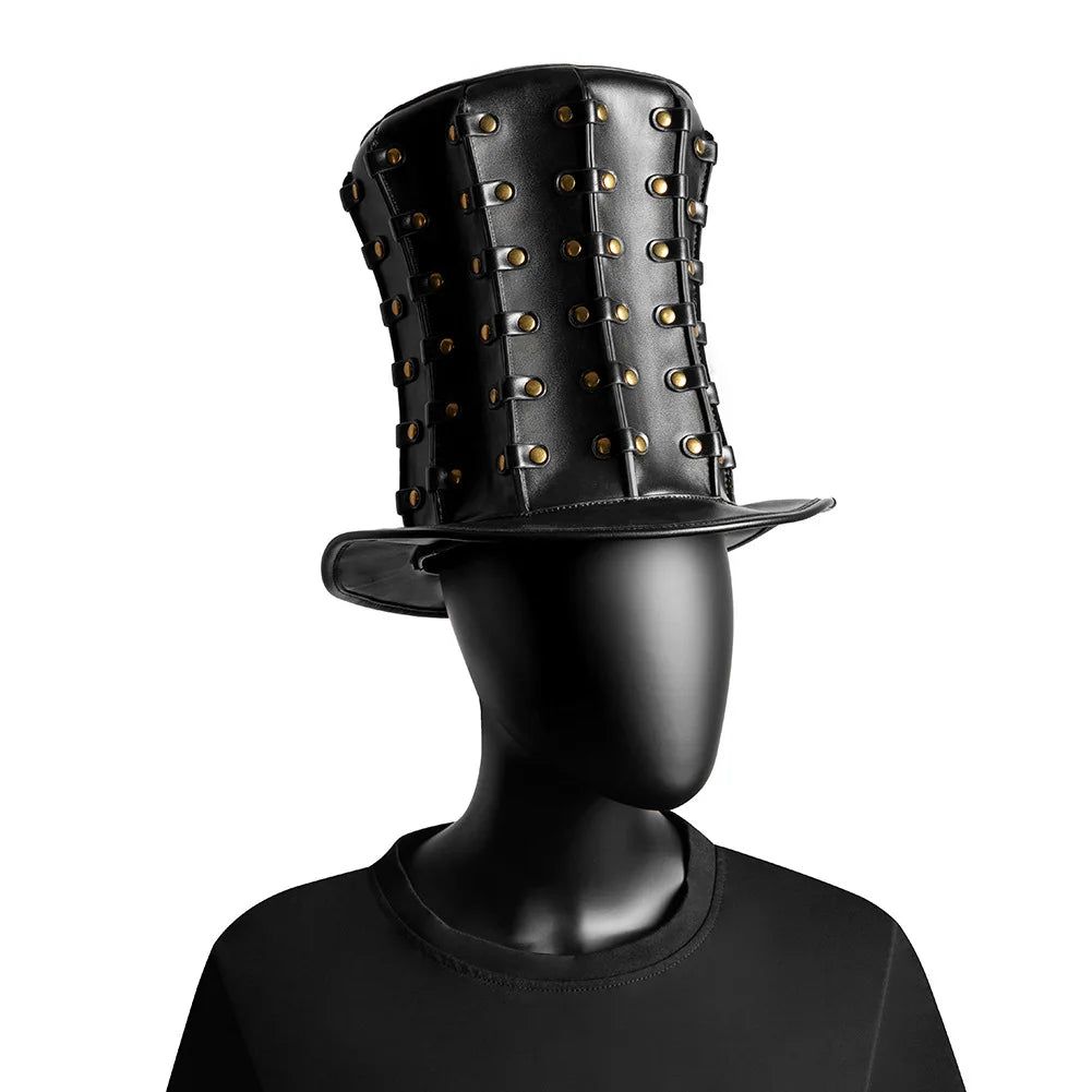 Elegant Steampunk Black Top Hat with Rivets for Women and Men - Gothic Costume Accessory for Drama and Anime