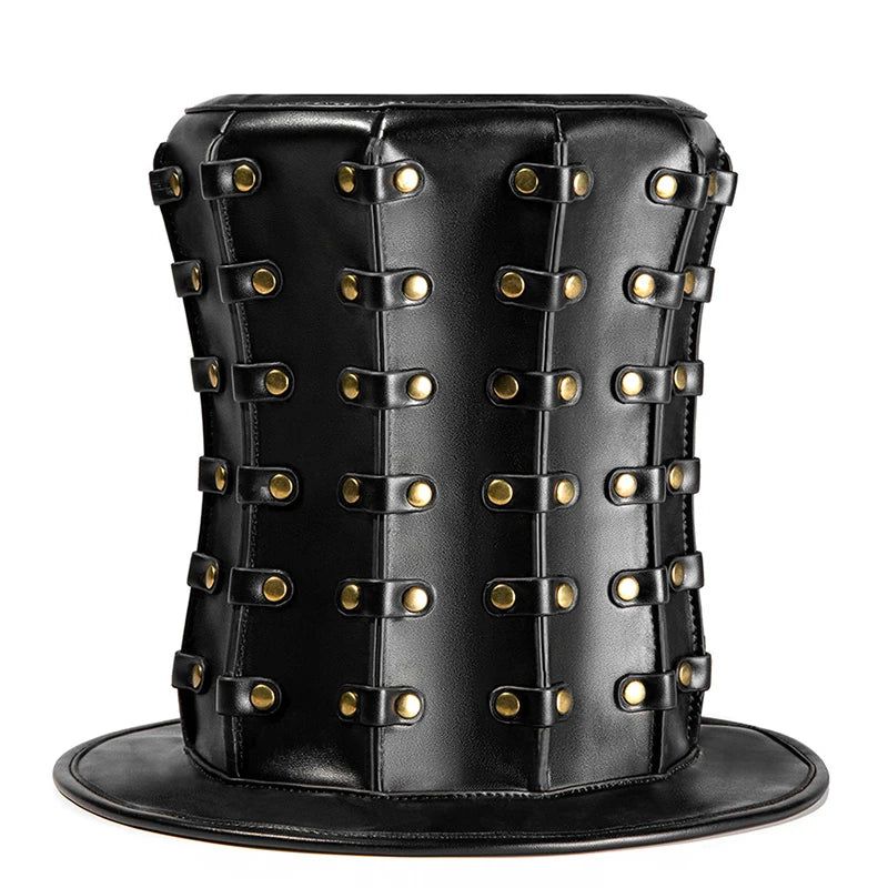 Elegant Steampunk Black Top Hat with Rivets for Women and Men - Gothic Costume Accessory for Drama and Anime