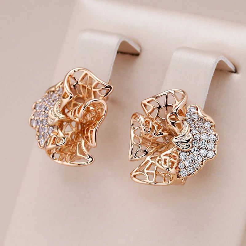 Elegant Vintage-Style Rose Gold Dangle Earrings with Natural Zircon