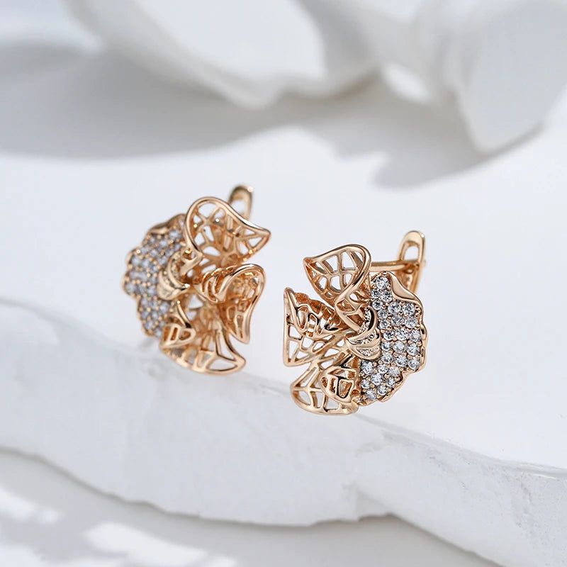 Elegant Vintage-Style Rose Gold Dangle Earrings with Natural Zircon