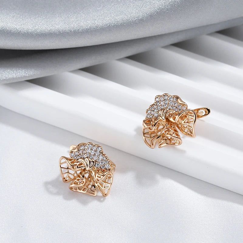 Elegant Vintage-Style Rose Gold Dangle Earrings with Natural Zircon