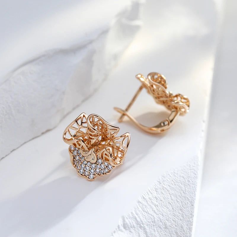 Elegant Vintage-Style Rose Gold Dangle Earrings with Natural Zircon