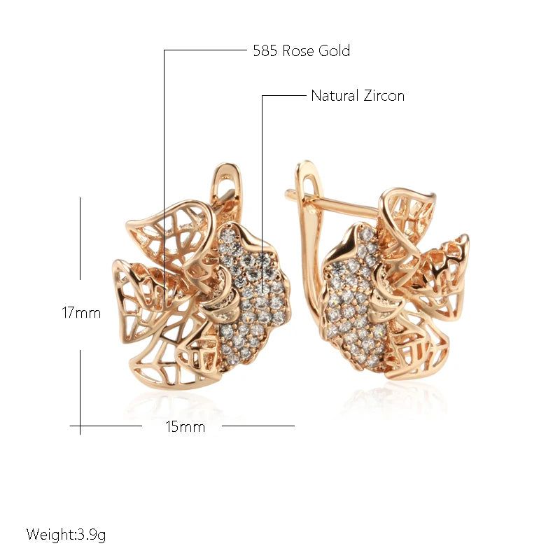 Elegant Vintage-Style Rose Gold Dangle Earrings with Natural Zircon