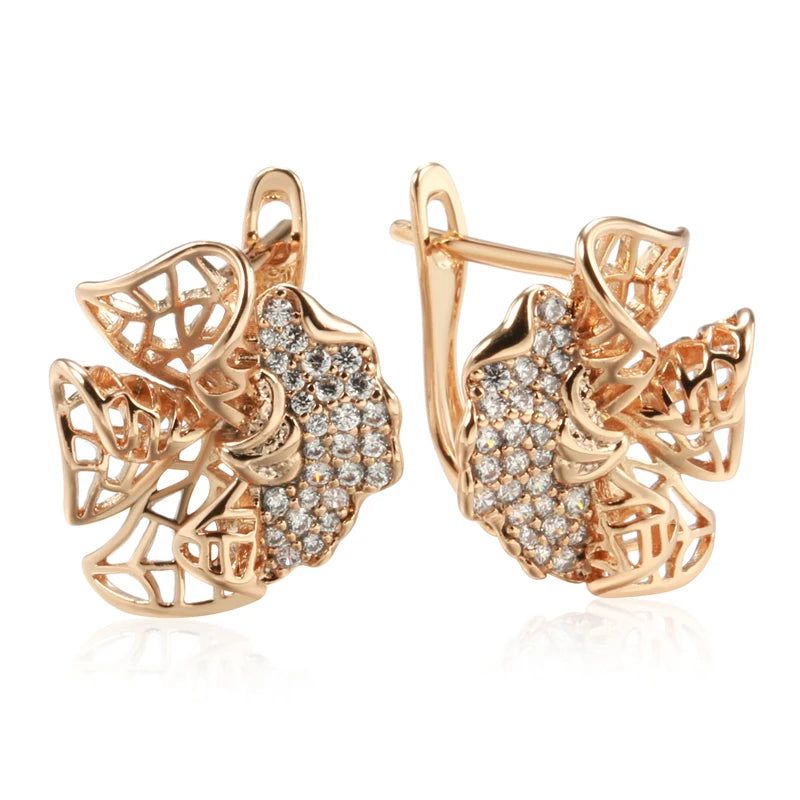 Elegant Vintage-Style Rose Gold Dangle Earrings with Natural Zircon