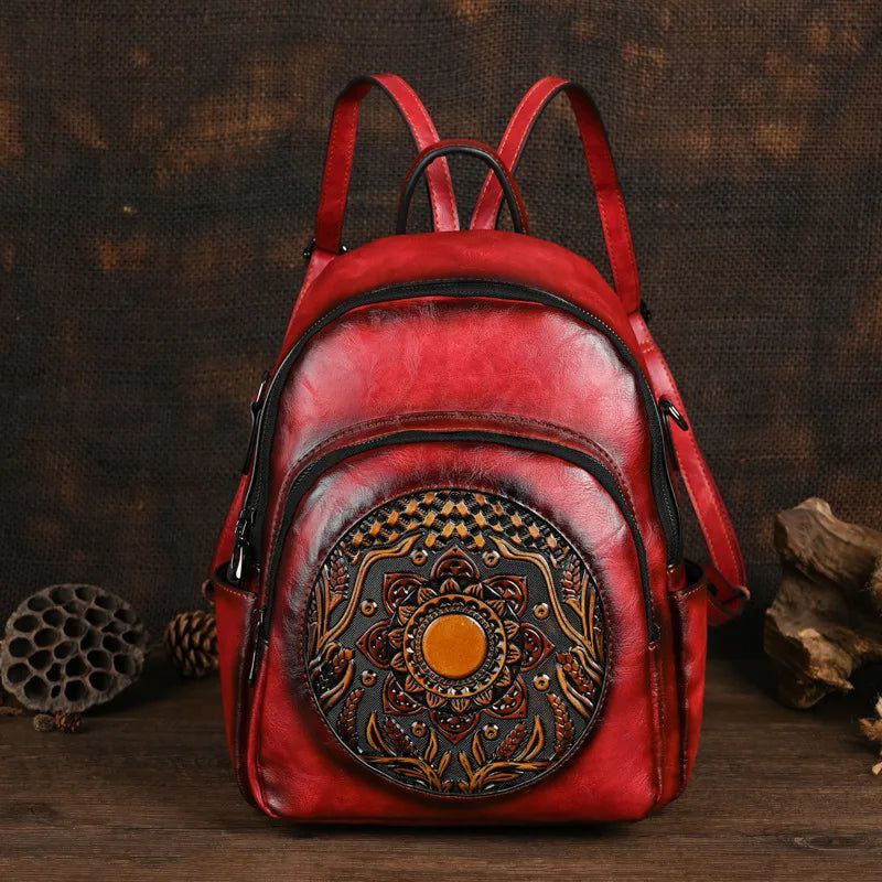 Elegant Vintage Women's Handmade Backpack with Unique Totem Design - Spacious Travel Bag