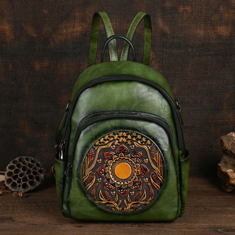 Elegant Vintage Women's Handmade Backpack with Unique Totem Design - Spacious Travel Bag