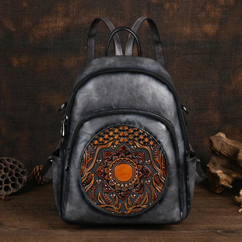 Elegant Vintage Women's Handmade Backpack with Unique Totem Design - Spacious Travel Bag