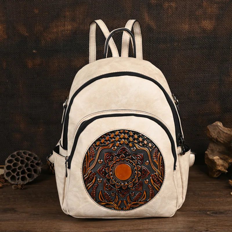 Elegant Vintage Women's Handmade Backpack with Unique Totem Design - Spacious Travel Bag