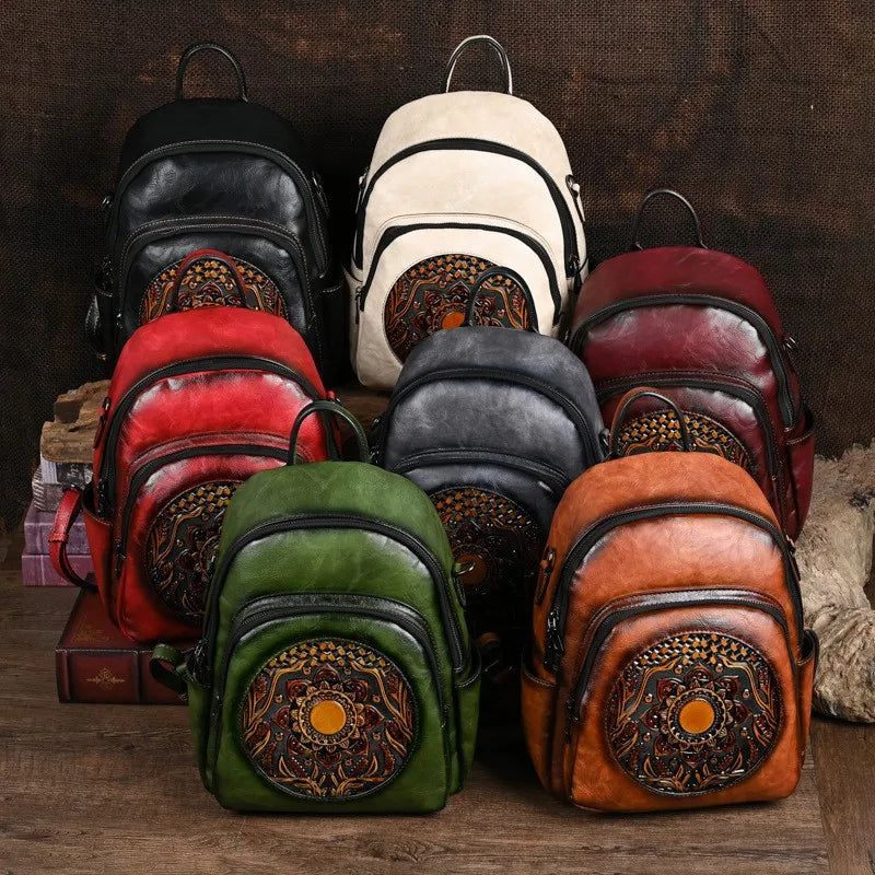 Elegant Vintage Women's Handmade Backpack with Unique Totem Design - Spacious Travel Bag