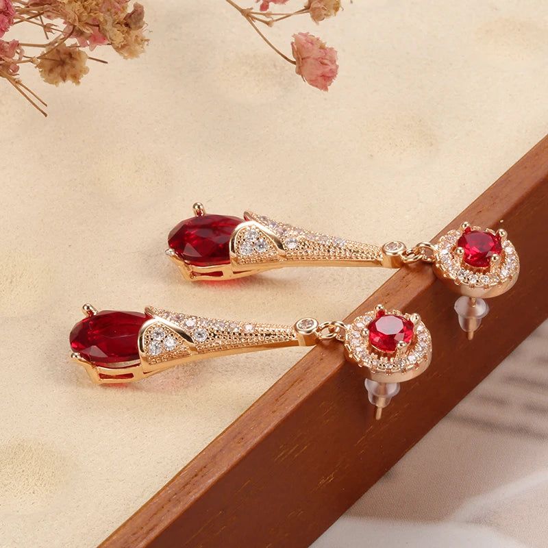 Elegant Water Drop Long Dangle Earrings in 585 Rose Gold with Natural Zircon