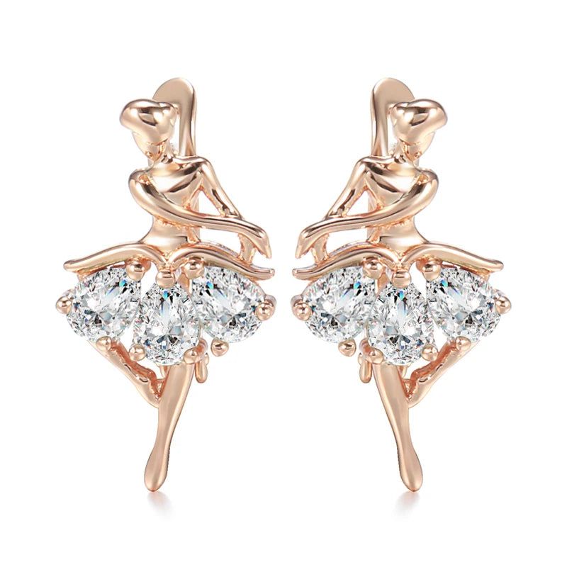 Elegantly Crafted 585 Rose Gold Ballet Drop Earrings with Mosaic Blue Natural Zircon for Bridal and Fashion Jewelry