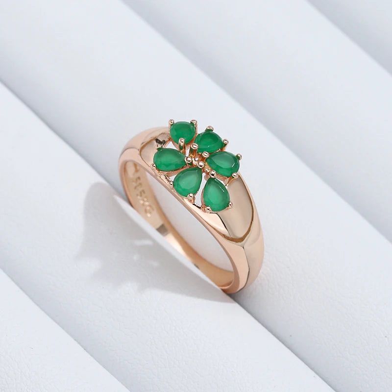 Emerald Cut Natural Zircon Floral Cocktail Ring in 585 Rose Gold with High-Quality Craftsmanship