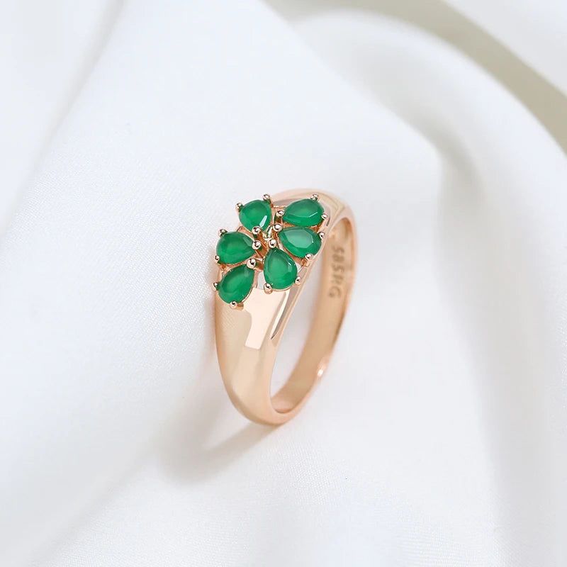 Emerald Cut Natural Zircon Floral Cocktail Ring in 585 Rose Gold with High-Quality Craftsmanship