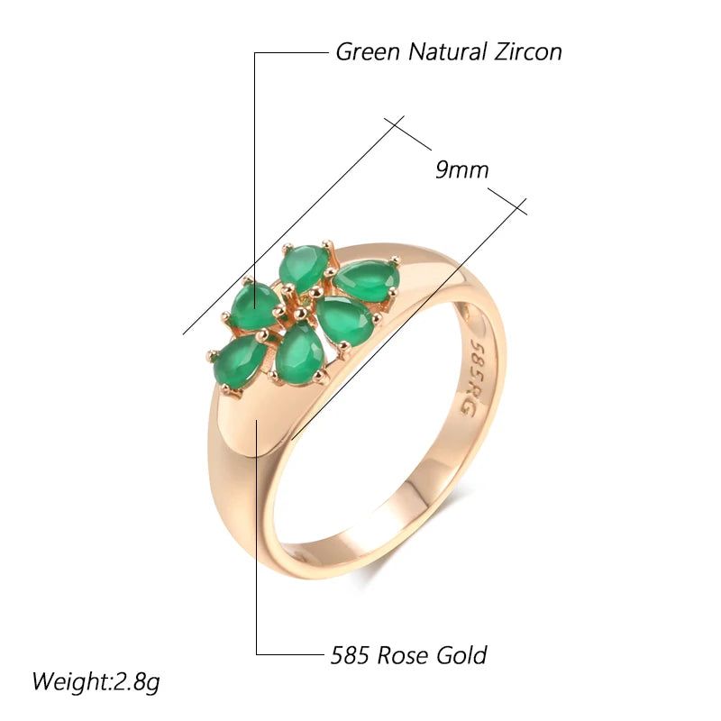 Emerald Cut Natural Zircon Floral Cocktail Ring in 585 Rose Gold with High-Quality Craftsmanship