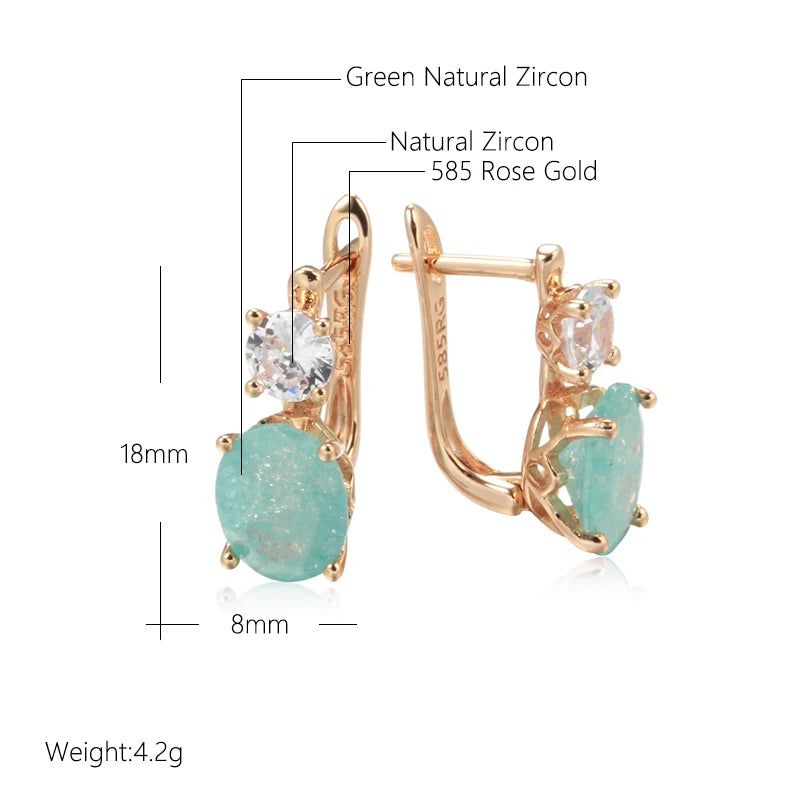 Emerald Elegance: Oval Cut Zircon Drop Earrings in 585 Rose Gold