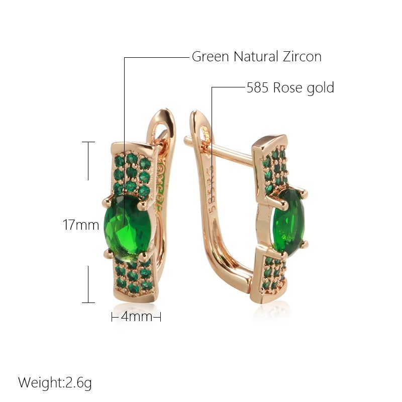 Emerald Elegance: Oval Cut Zircon Drop Earrings in 585 Rose Gold