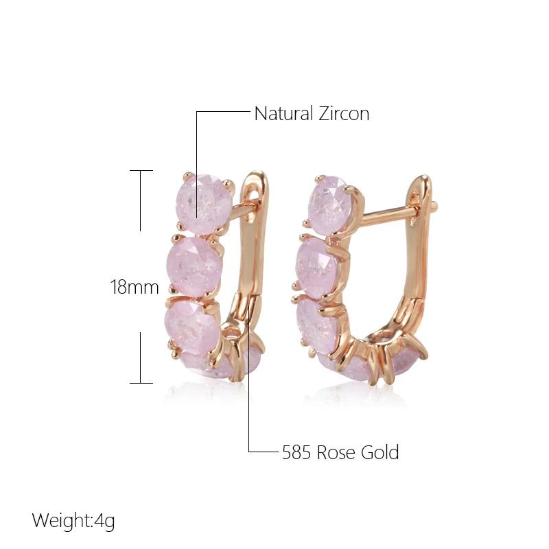 Emerald Elegance: Round Cut Zircon Drop Earrings in 585 Rose Gold