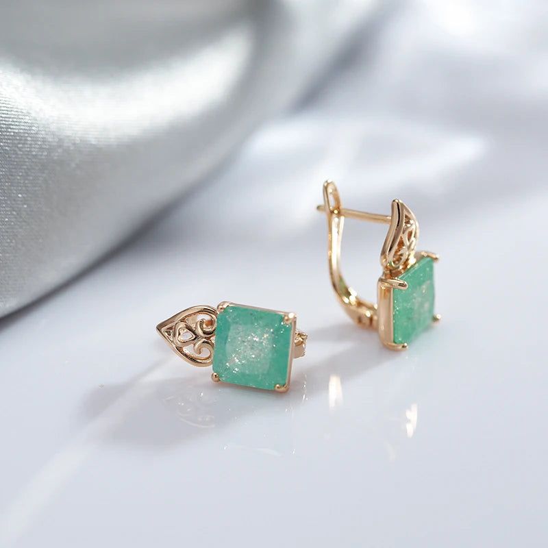 Emerald Elegance: Square Cut Zircon Drop Earrings in 585 Rose Gold