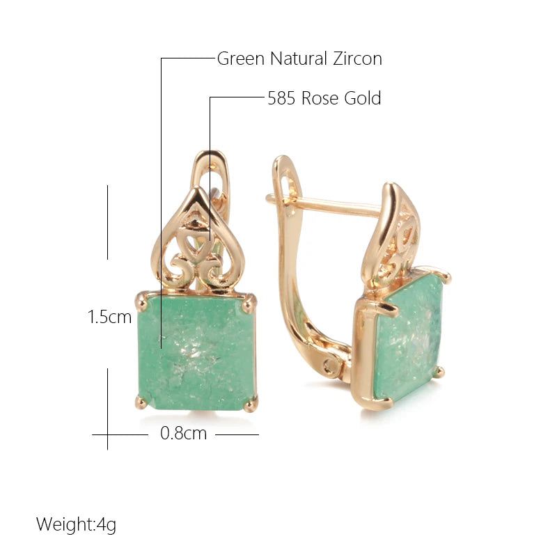 Emerald Elegance: Square Cut Zircon Drop Earrings in 585 Rose Gold