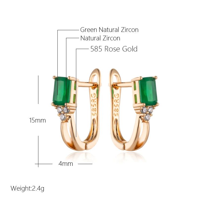 Emerald Geometric Drop Earrings in Luxurious 585 Rose Gold - High-Quality Zircon Jewelry