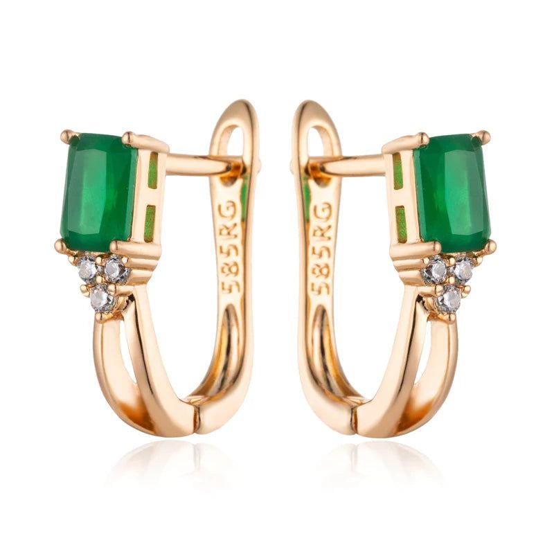 Emerald Geometric Drop Earrings in Luxurious 585 Rose Gold - High-Quality Zircon Jewelry