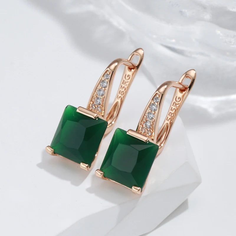 Emerald Geometric Zircon Dangle Earrings in 585 Rose Gold Luxury Design